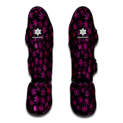 Purple Marijuana Leaf Pattern Print Muay Thai Shin Guard
