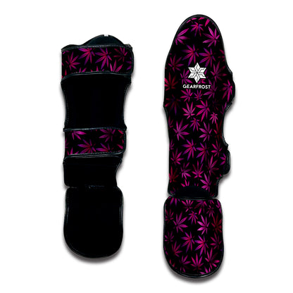 Purple Marijuana Leaf Pattern Print Muay Thai Shin Guard