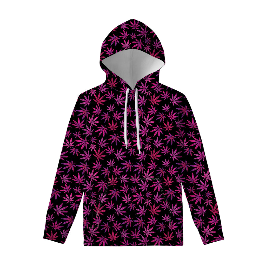 Purple Marijuana Leaf Pattern Print Pullover Hoodie