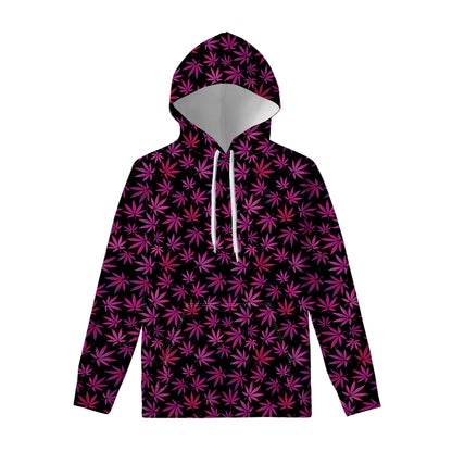 Purple Marijuana Leaf Pattern Print Pullover Hoodie