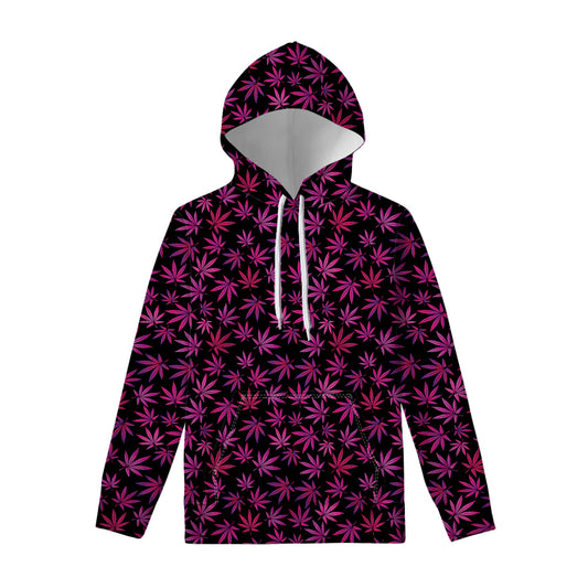 Purple Marijuana Leaf Pattern Print Pullover Hoodie