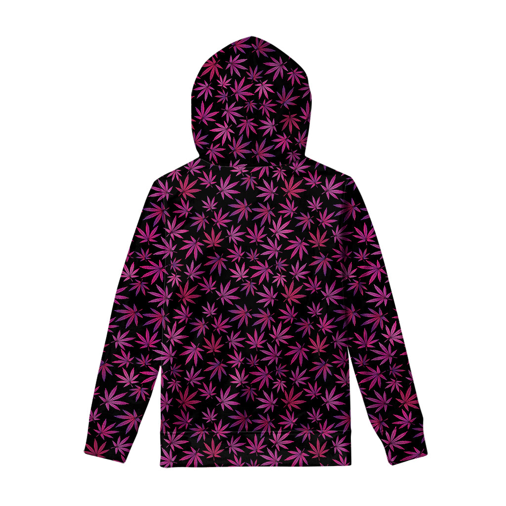 Purple Marijuana Leaf Pattern Print Pullover Hoodie