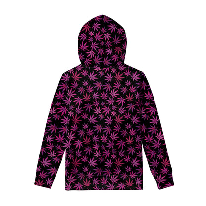 Purple Marijuana Leaf Pattern Print Pullover Hoodie