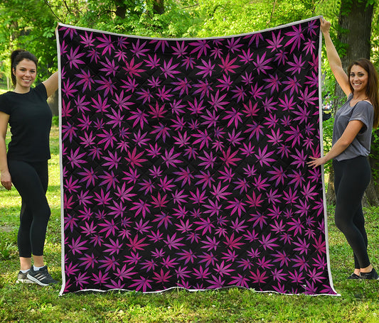 Purple Marijuana Leaf Pattern Print Quilt