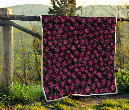 Purple Marijuana Leaf Pattern Print Quilt