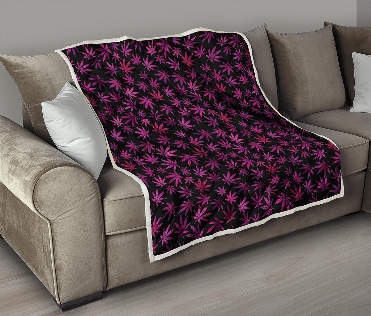 Purple Marijuana Leaf Pattern Print Quilt