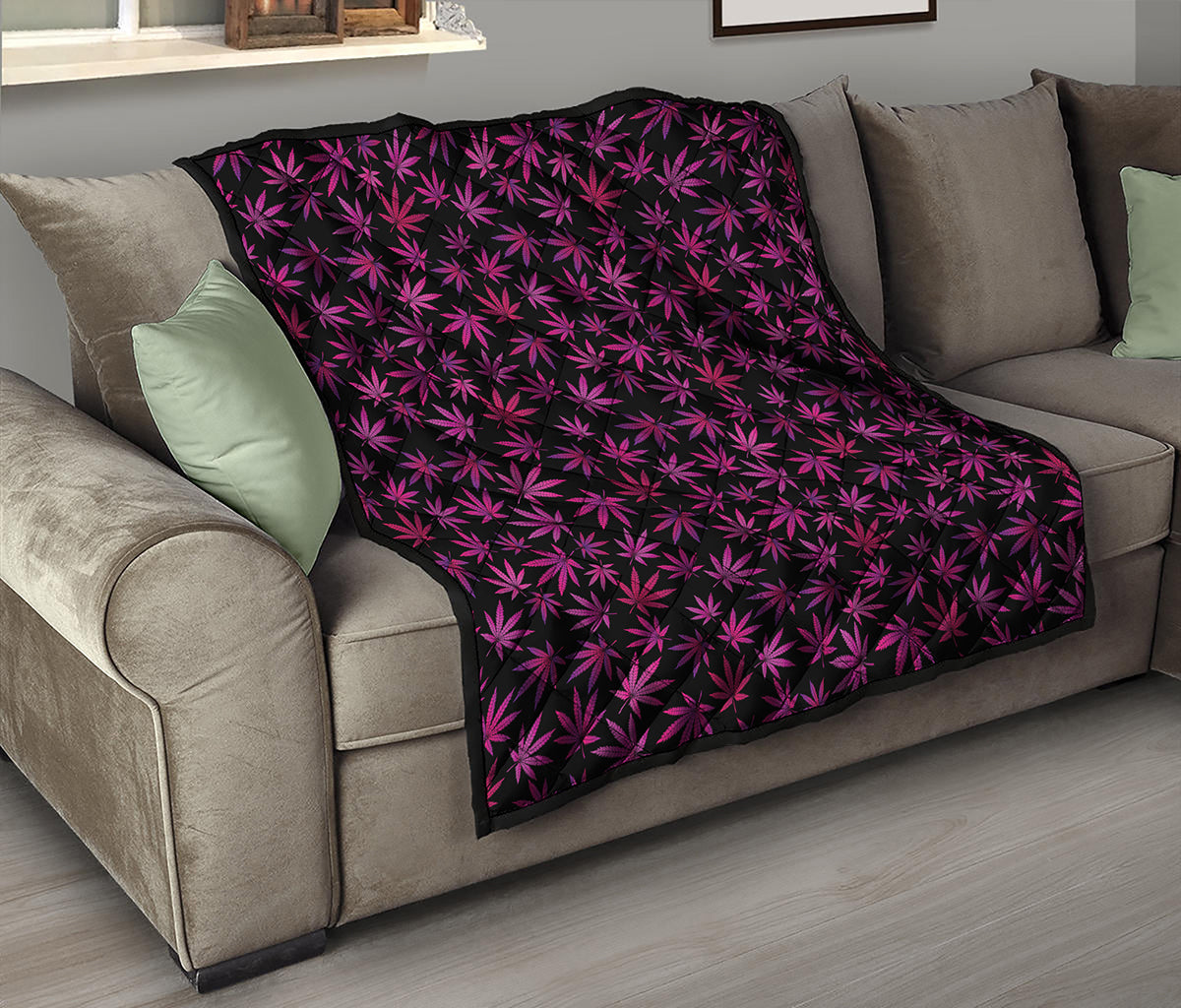 Purple Marijuana Leaf Pattern Print Quilt