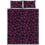 Purple Marijuana Leaf Pattern Print Quilt Bed Set