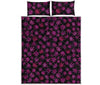 Purple Marijuana Leaf Pattern Print Quilt Bed Set