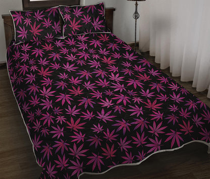 Purple Marijuana Leaf Pattern Print Quilt Bed Set