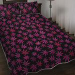 Purple Marijuana Leaf Pattern Print Quilt Bed Set