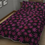 Purple Marijuana Leaf Pattern Print Quilt Bed Set