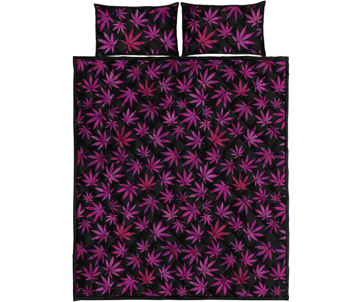Purple Marijuana Leaf Pattern Print Quilt Bed Set