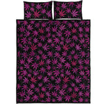 Purple Marijuana Leaf Pattern Print Quilt Bed Set
