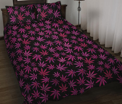 Purple Marijuana Leaf Pattern Print Quilt Bed Set