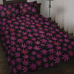 Purple Marijuana Leaf Pattern Print Quilt Bed Set