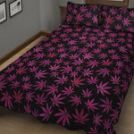 Purple Marijuana Leaf Pattern Print Quilt Bed Set
