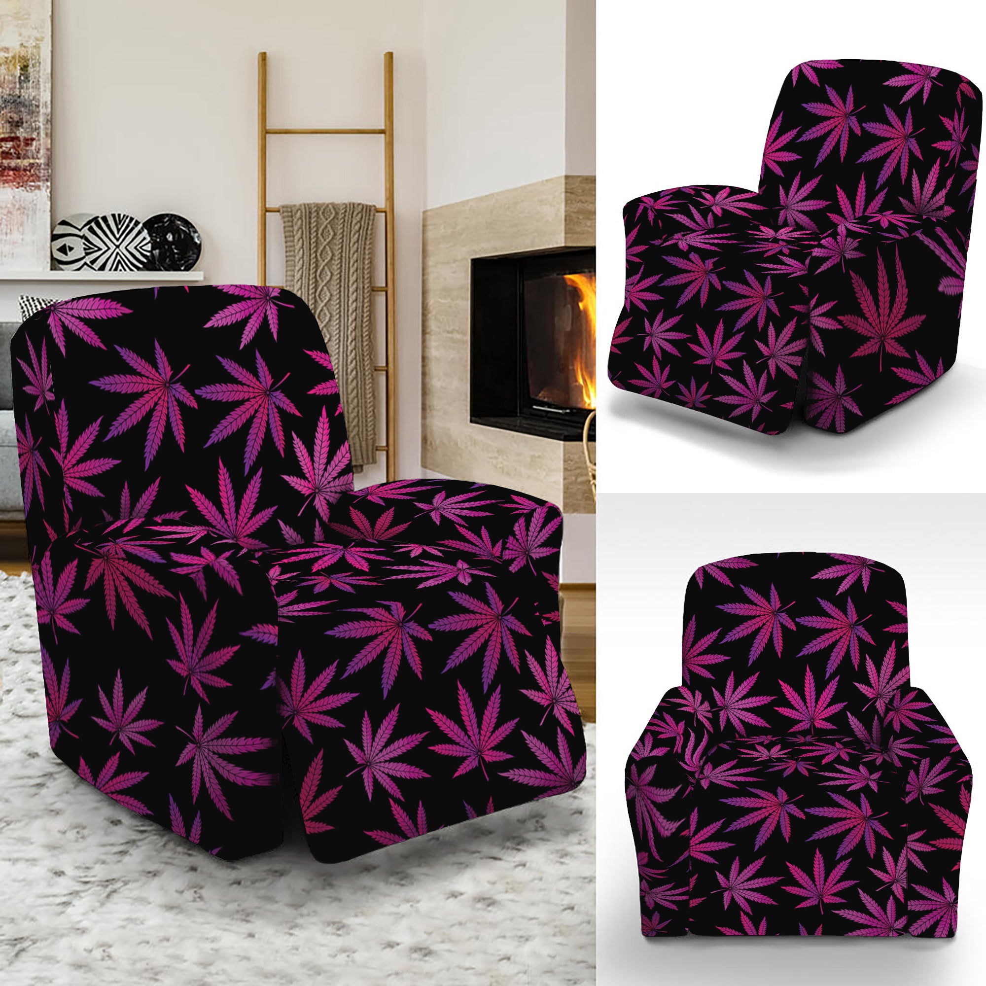 Purple Marijuana Leaf Pattern Print Recliner Slipcover