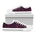 Purple Marijuana Leaf Pattern Print White Low Top Shoes