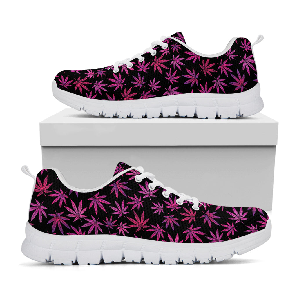 Purple Marijuana Leaf Pattern Print White Sneakers