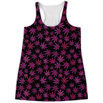 Purple Marijuana Leaf Pattern Print Women's Racerback Tank Top