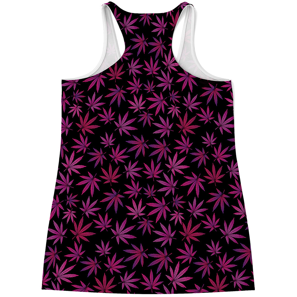 Purple Marijuana Leaf Pattern Print Women's Racerback Tank Top