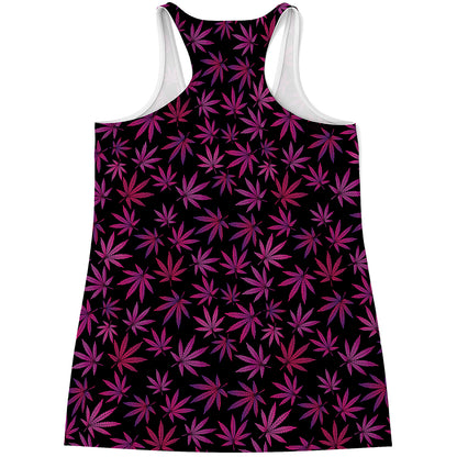 Purple Marijuana Leaf Pattern Print Women's Racerback Tank Top