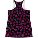 Purple Marijuana Leaf Pattern Print Women's Racerback Tank Top
