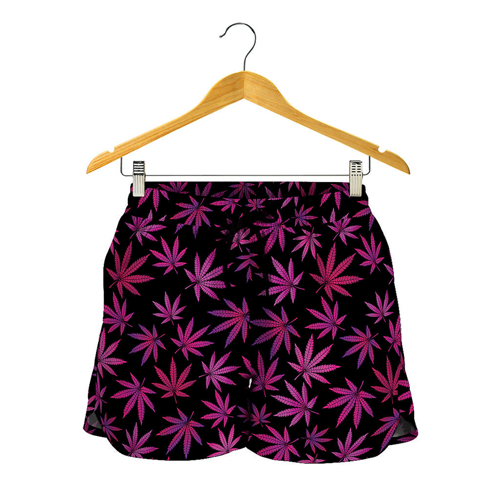 Purple Marijuana Leaf Pattern Print Women's Shorts