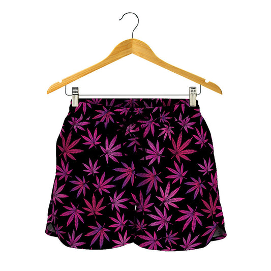 Purple Marijuana Leaf Pattern Print Women's Shorts