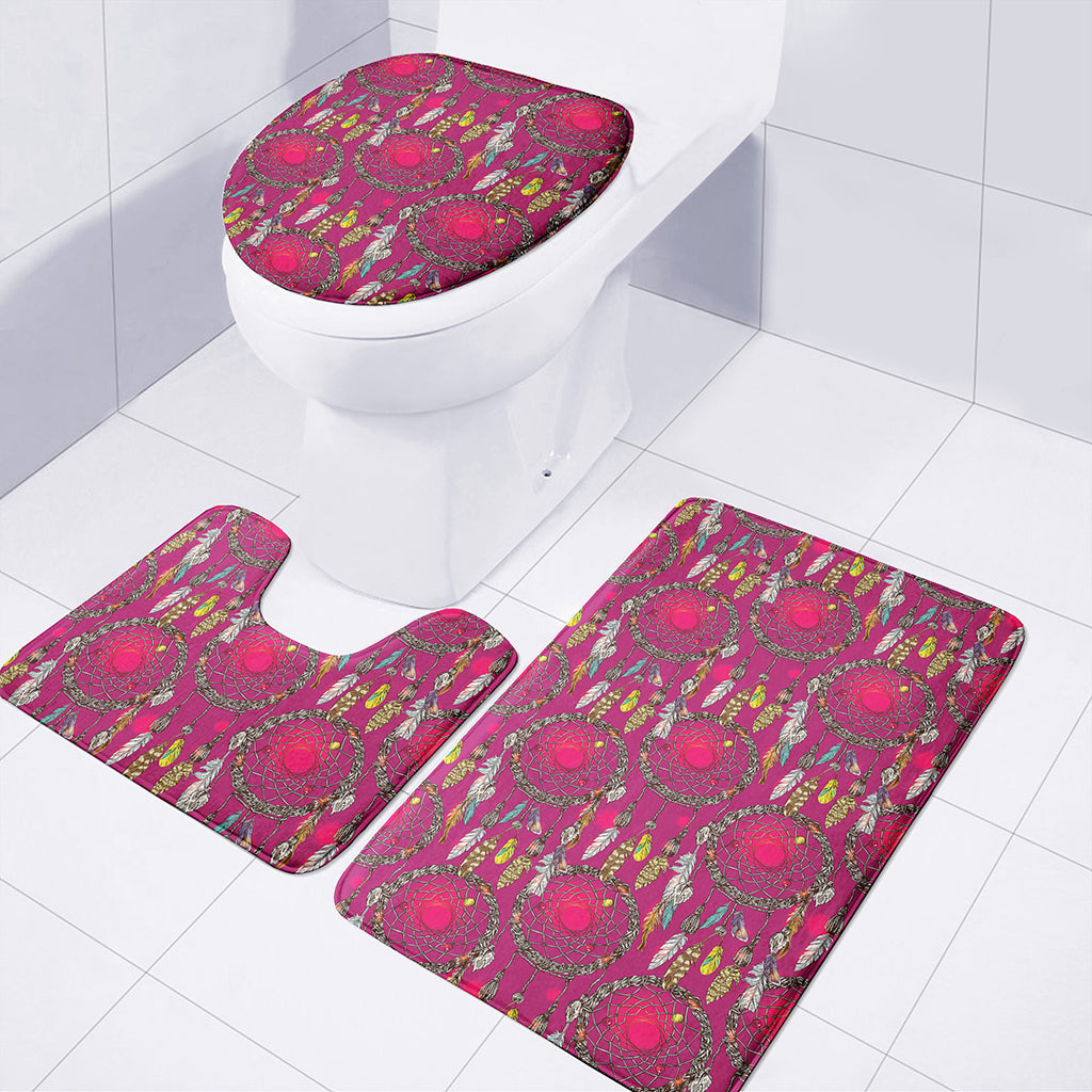 Purple Native Dream Catcher Print 3 Piece Bath Mat Set