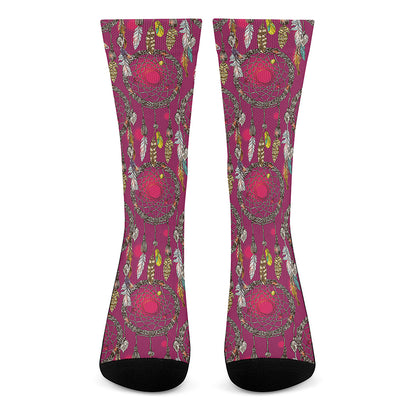 Purple Native Dream Catcher Print Crew Socks
