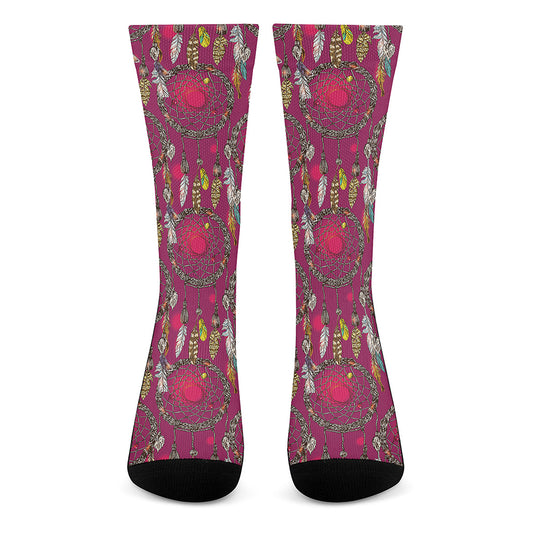 Purple Native Dream Catcher Print Crew Socks