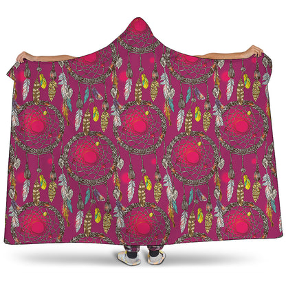 Purple Native Dream Catcher Print Hooded Blanket