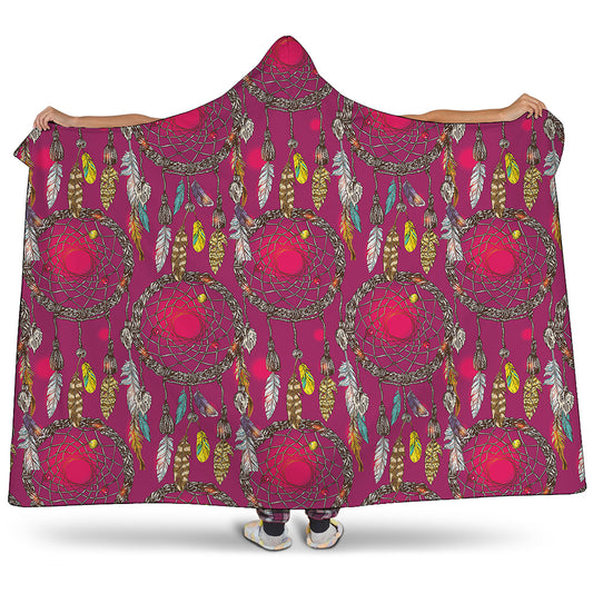 Purple Native Dream Catcher Print Hooded Blanket