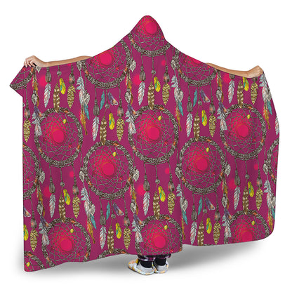 Purple Native Dream Catcher Print Hooded Blanket