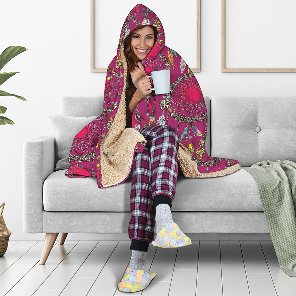 Purple Native Dream Catcher Print Hooded Blanket
