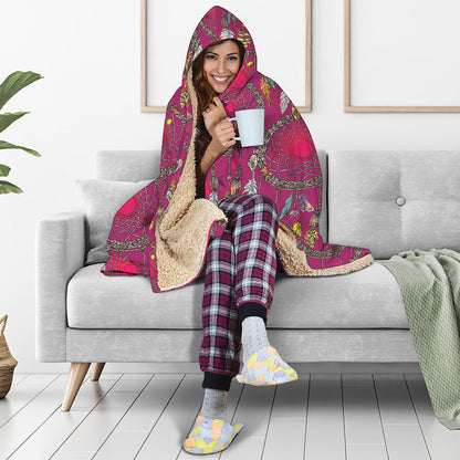 Purple Native Dream Catcher Print Hooded Blanket