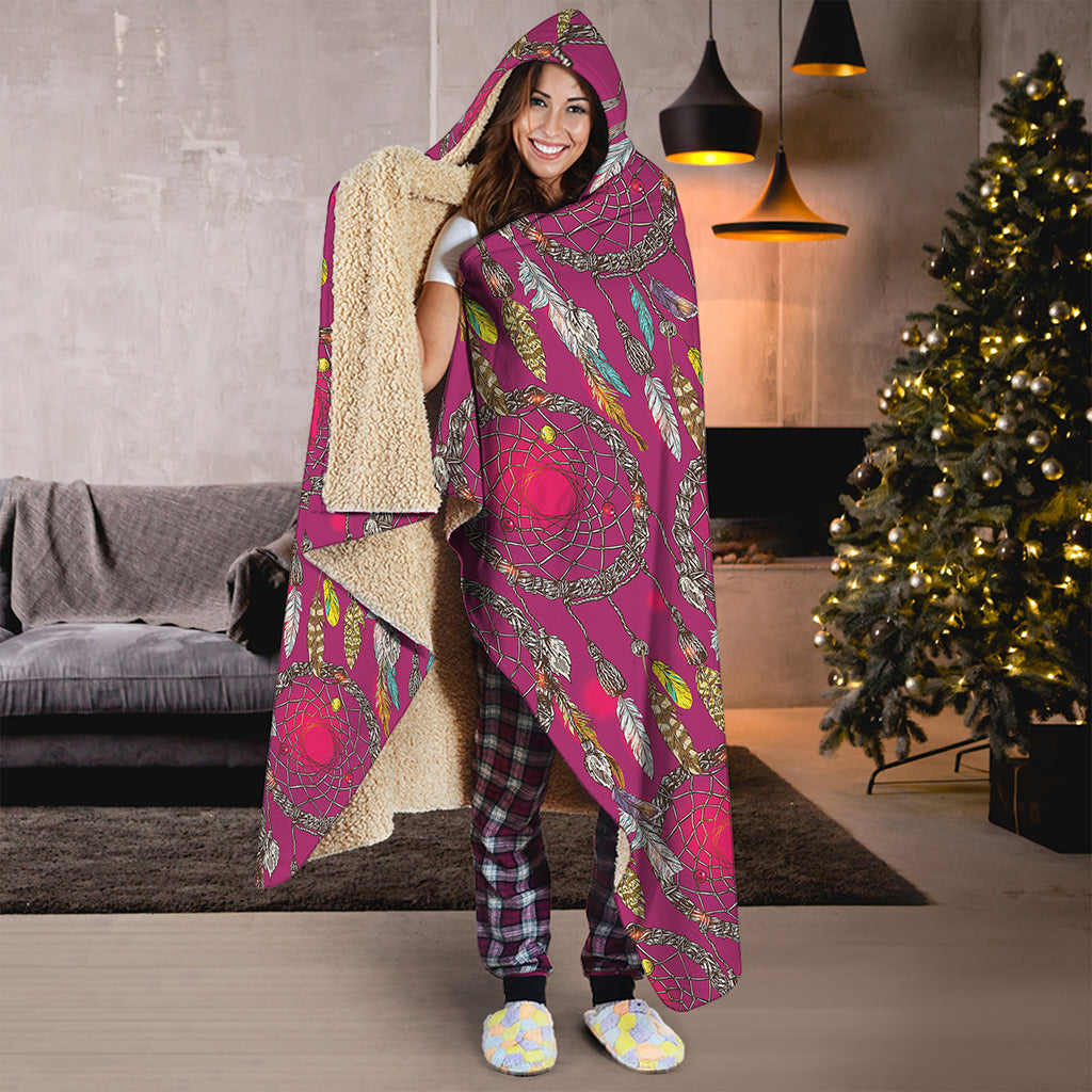 Purple Native Dream Catcher Print Hooded Blanket