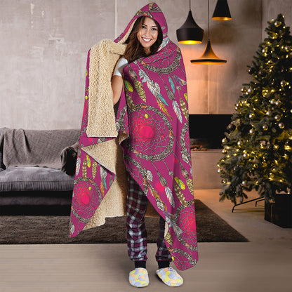 Purple Native Dream Catcher Print Hooded Blanket