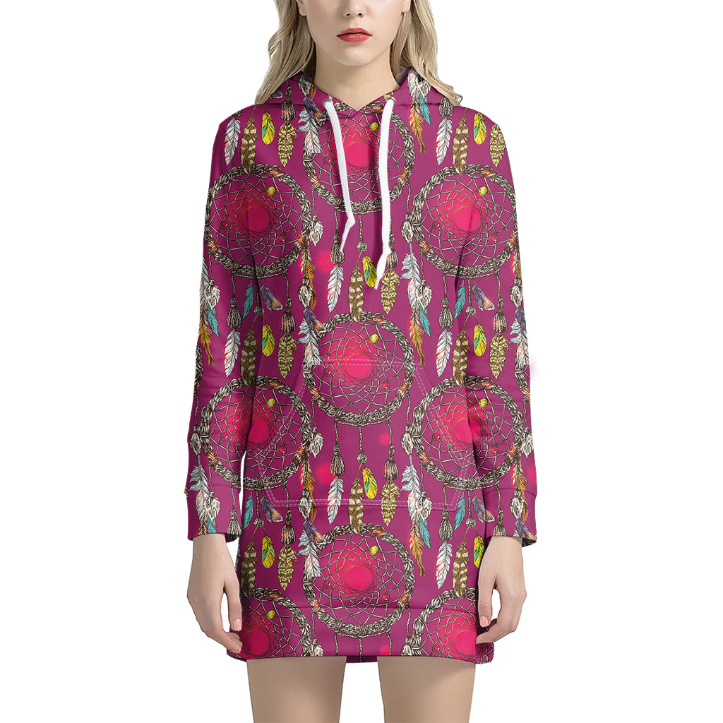 Purple Native Dream Catcher Print Hoodie Dress