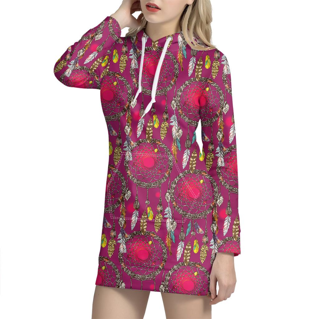 Purple Native Dream Catcher Print Hoodie Dress