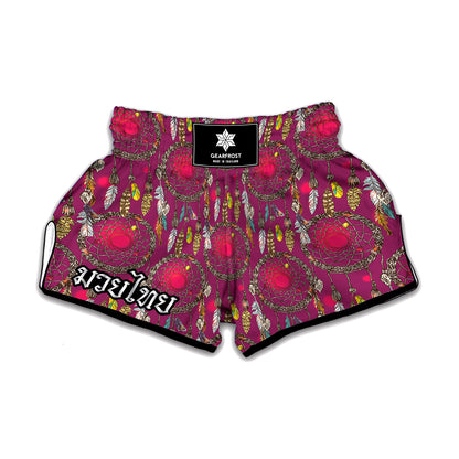 Purple Native Dream Catcher Print Muay Thai Boxing Shorts