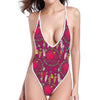 Purple Native Dream Catcher Print One Piece High Cut Swimsuit