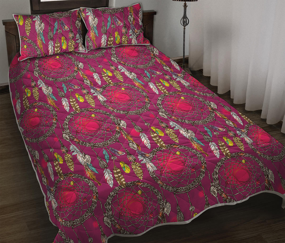 Purple Native Dream Catcher Print Quilt Bed Set