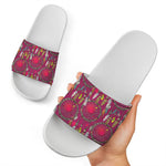 Purple Native Dream Catcher Print White Slide Sandals