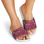 Purple Native Dream Catcher Print White Slide Sandals