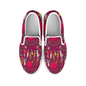 Purple Native Dream Catcher Print White Slip On Shoes