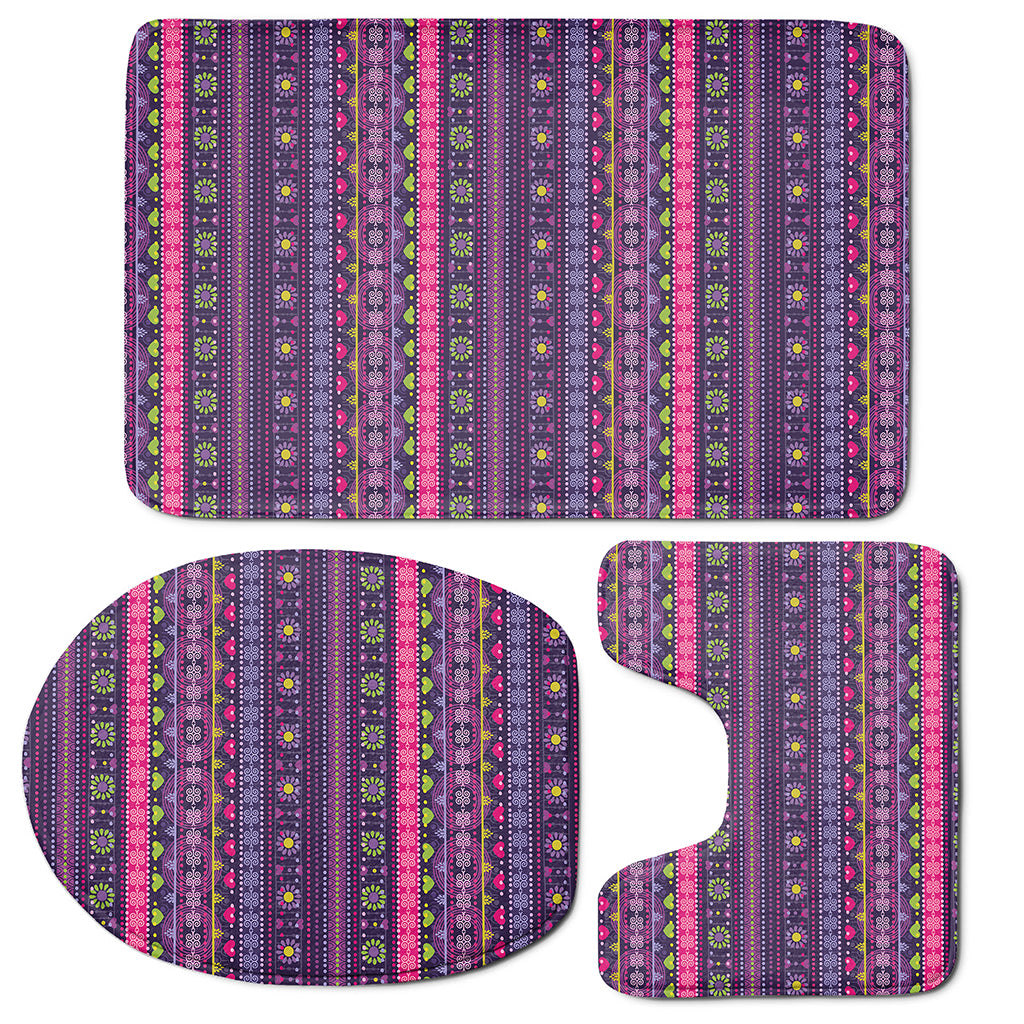 Purple Native Tribal Pattern Print 3 Piece Bath Mat Set