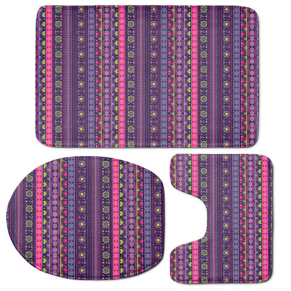 Purple Native Tribal Pattern Print 3 Piece Bath Mat Set